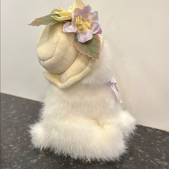 Vintage Bearington Collection Plush White Dog w/floral hat. Size 7” - Picture 5 of 11